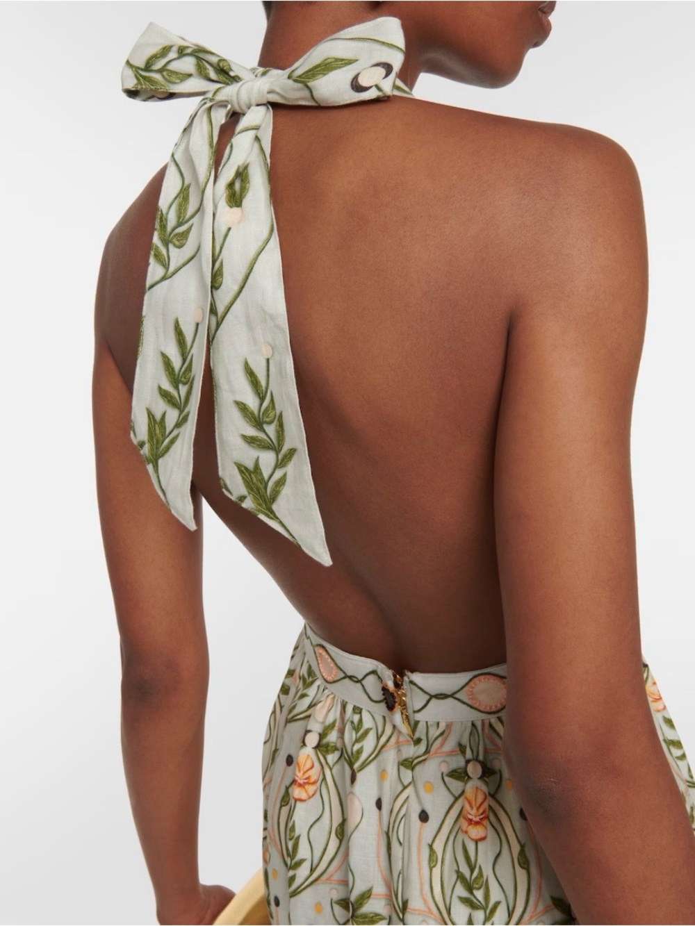 Agua Bendita Embroidered Halter Midi Dress in Cream, Green and Peach - Picture 6 of 13